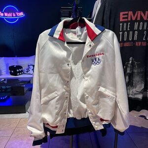Vintage 1988 Team USA Olympics White Windbreaker Jacket Seoul Large Satin Bomber